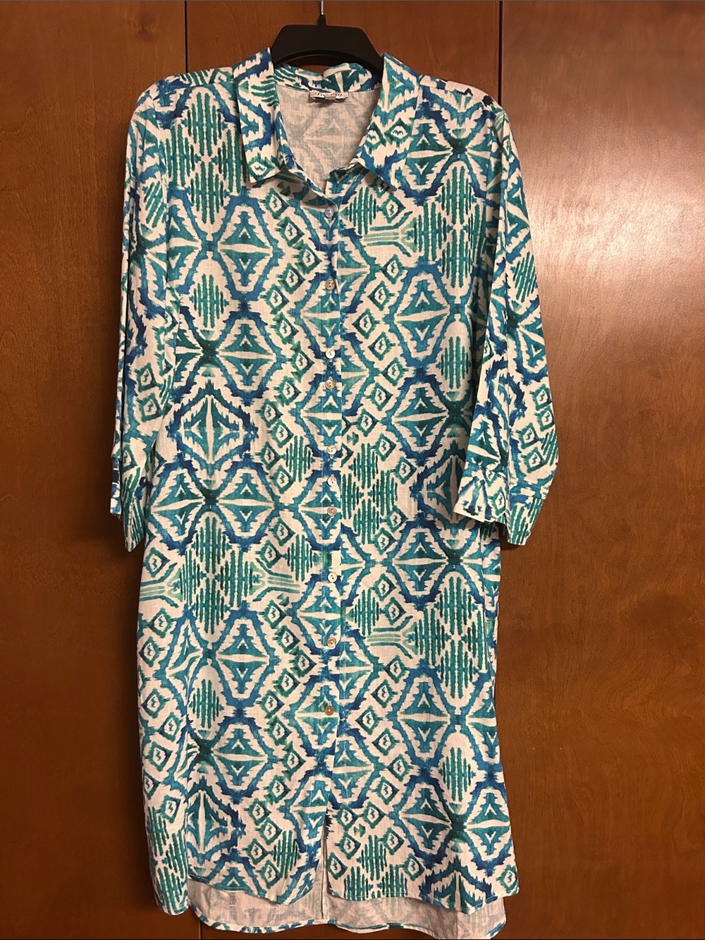 Toofan Blue & Teal Geometric Button-Front Dress